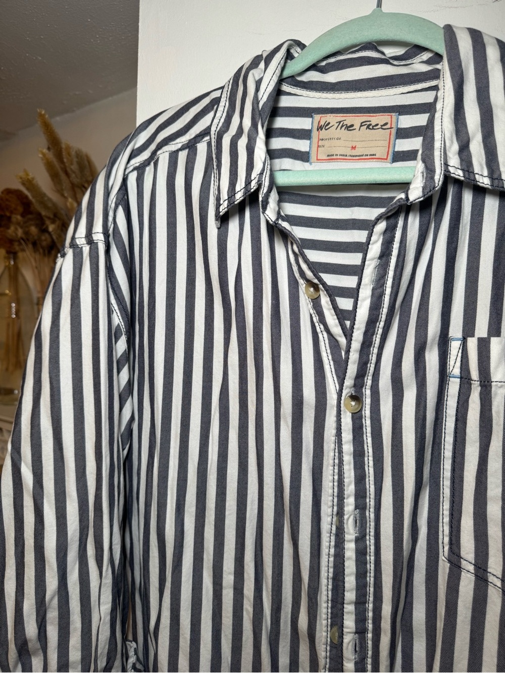 We The Free  Black & White Vertical Stripe Button-Up Shirt